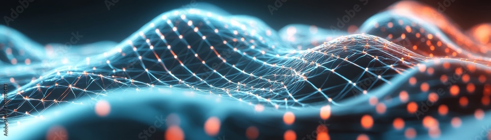 Poster explore the dynamic interplay of light and structure in abstract digital landscapes