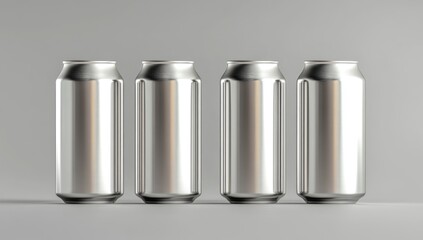 Four Silver Cans on a Grey Background