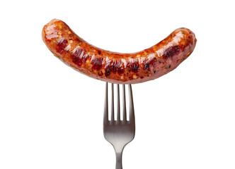 Sausage on a fork isolated on transparent background. Generative AI