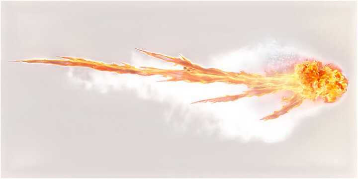 Explosive fireball effect with bright orange and yellow flames, intended for action or battle games, intense and dramatic with fast movement, transparent background, perfect for impact visuals or atta