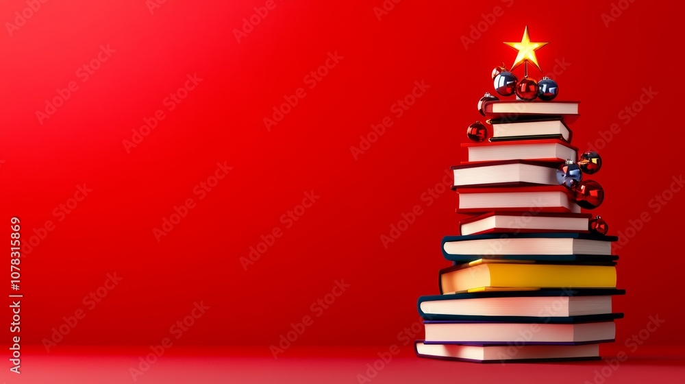 Aufkleber christmas tree made of books with a star on top. the books are stacked on top of each other, creatin