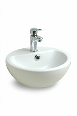 Fototapeta premium White porcelain sink with chrome faucet.