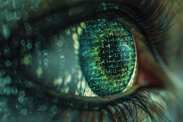 Naklejka premium close-up of computer programming code reflecting on iris eyes