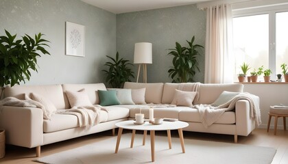 Fototapeta premium Scandinavian living room interior design zoom background,Doodle Galaxy patterned wallpaper graphics