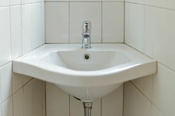 White porcelain sink with chrome faucet.