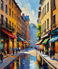 Obraz premium City Architecture. Oil painting. Printable pattern for wall decorations