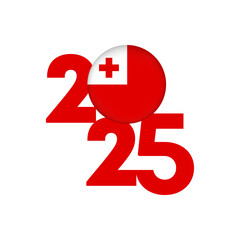 2025 banner with Tonga flag inside. Vector illustration.