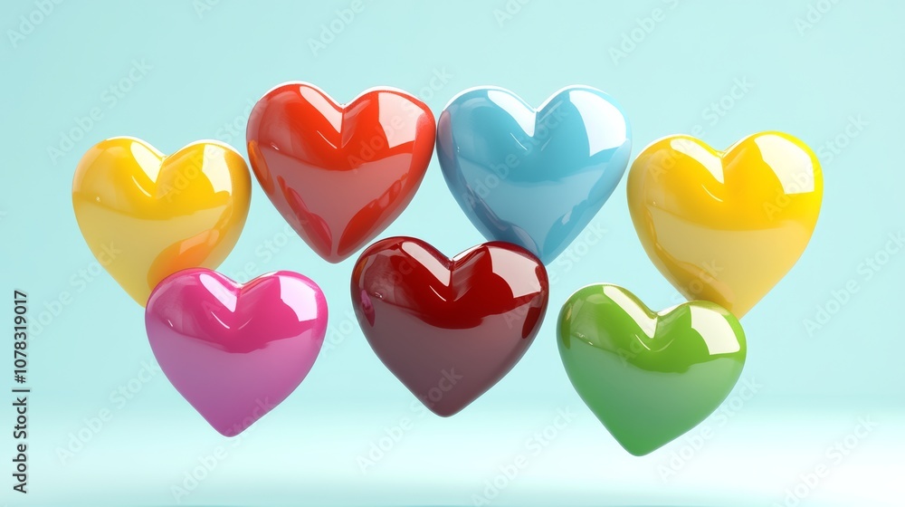 Aufkleber collection of colorful hearts floating in the air. the hearts are of different colors and sizes, cre