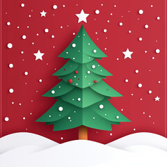 Obraz premium 3d christmas tree in red background with snow 