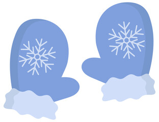 Flat icon of winter mittens with snowflake isolated in white background.