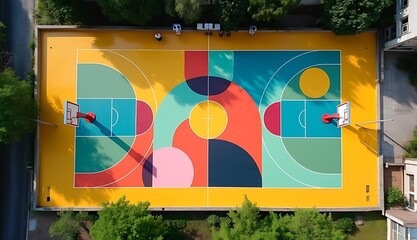 colourful basketball ground