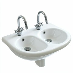 Fototapeta premium Double sink with chrome faucets.