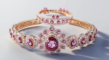 A pink and white bracelet with a pink flower design