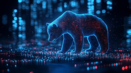 Explore the stunning visuals of a holographic bear in a high-tech landscape
