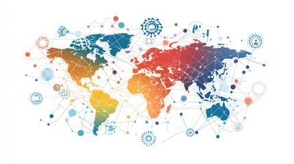 Obraz premium Visual representation of a global network with linked business nodes, highlighting collaborative human resources on international platforms