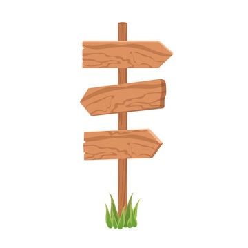Wooden road pointer, signpost - flat vector element isolated on white.