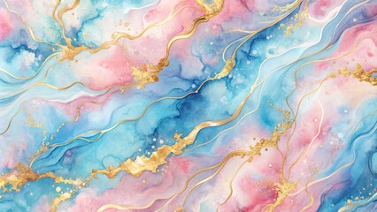 Abstract Watercolor Swirls with Golden Veins A Dreamy Pastel Composition
