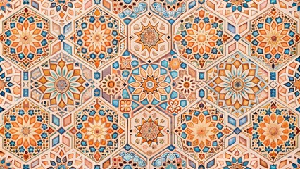 Intricate Watercolor Mosaic Geometric Patterns in Warm Tones