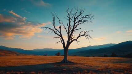 Fototapeta premium Barren Tree in Drought-Stricken Landscape