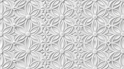White Floral 3D Pattern A Seamless Texture of Intricate Carvings