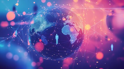 
Visual representation of a global network with linked business nodes, highlighting collaborative human resources on international platforms