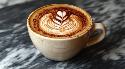 A beautifully crafted latte with intricate foam art in a cup.