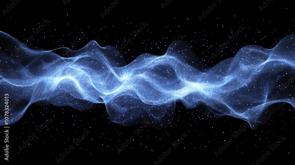 Aufkleber abstract blue particles are flowing smoothly on a black background, creating a mesmerizing wave-like