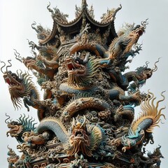 Fototapeta premium An elaborate sculpture of a dragon wrapped around a tower