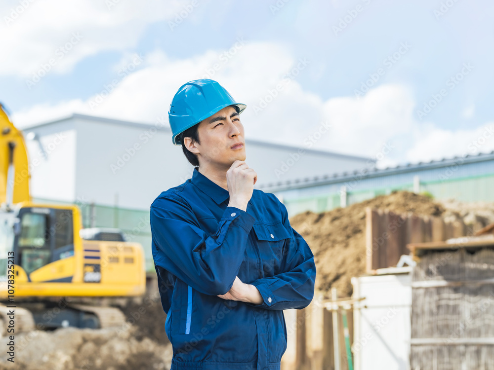 Poster 作業員、工事、建設、現場、悩む、疑問、不安、心配、人手不足、経営、工場、土木、ゼネコン、困る、悩み、問題、課題、トラブル、コピースペース、不満、産業、考える、難しい、安全、ヘルメット、作業服、エンジニア、重機、資格、建機、開発、デベロッパー、資材、産業廃棄物、処理、管理、産廃、残土、埋立地、社長、監督、リサイクル、転職、仕事、アルバイト、将来、適性、賃上げ、労災、人物