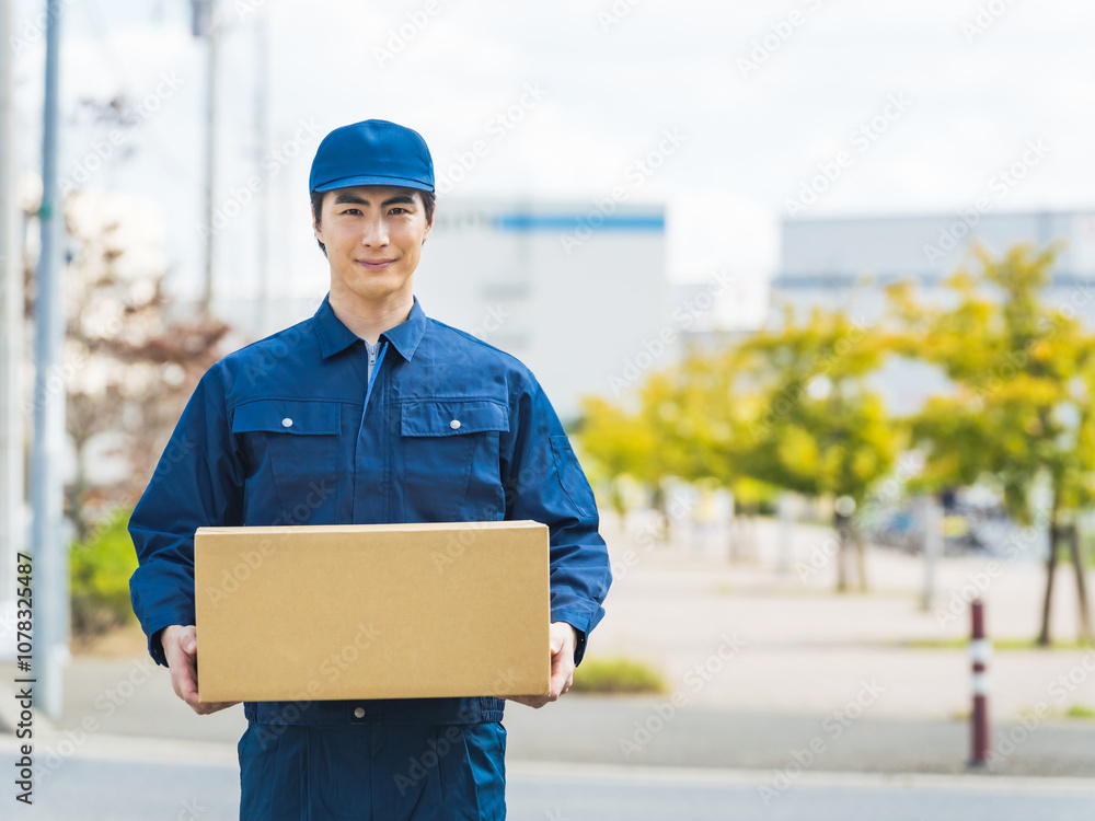 Leinwandbilder 配達員、デリバリー、運送業、セールスドライバー、荷物、郵便、宅配便、宅急便、男性、アルバイト、スポットワーク、スキマバイト、ギグワーカー、ドライバー、物流、配達、作業員、ロジスティクス、都市、街、交通、屋外、集荷、通信販売、ビジネス、日本人、倉庫、出荷、安心、コピースペース、届ける、スタッフ、配送、運送、ラストワンマイル、ギグエコノミー、宅配、引越し、運ぶ、仕事、業者、運搬、ダンボール、作業服、営