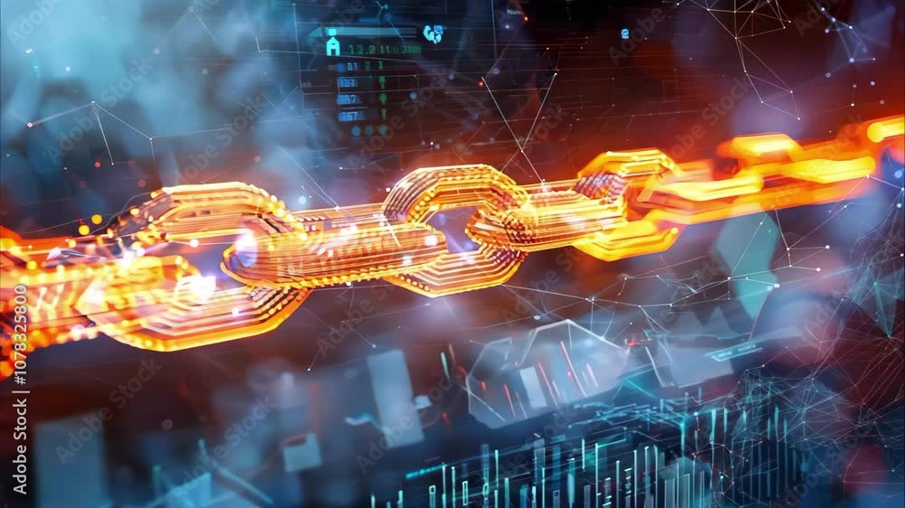 Aufkleber a digital representation of a chain, symbolizing blockchain technology with glowing links and a futu