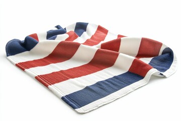 Striped towel folded on white background.