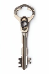 A silver key with a bottle opener.