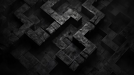 Dark stone blocks. Resembling an ancient and unsettling swastika pattern. Create a disturbing and thought-provoking scene. Evoking themes of history. Symbolism. And the darker aspects of human nature