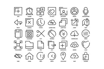 Fototapeta premium A grid of minimalist icons representing various functions and applications web user interface