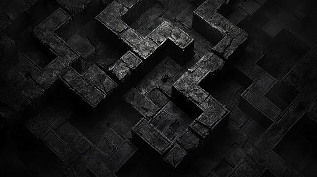Dark stone blocks. Resembling an ancient and unsettling swastika pattern. Create a disturbing and thought-provoking scene. Evoking themes of history. Symbolism. And the darker aspects of human nature