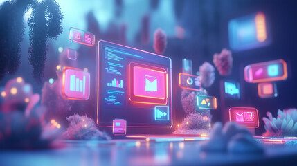 Futuristic Analytics Dashboard With Floating Interface Elements in Digital Environment