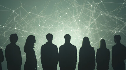 silhouettes of diverse team professionals business individuals connected by lines dots symbolizing network connections