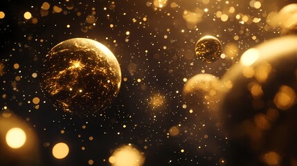 Digital technology space starry golden planet illustration poster background
