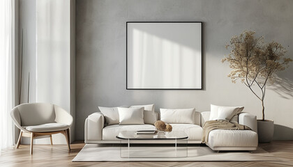 Bright and airy living room with minimalist furniture and natural light