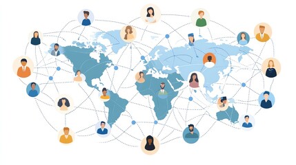 
Global concept of business nodes connected in a network, with collaborative human resources across multiple platforms