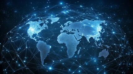 A visual concept of global communication with interconnected business nodes, representing collaborative human resources around the world