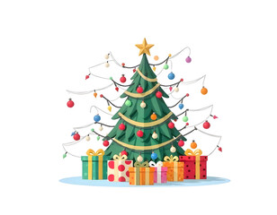 Elegant Christmas Tree with Gold Ornaments and Star on Top