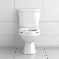 White toilet in a tiled bathroom.