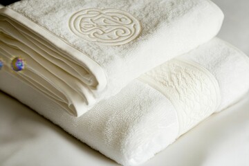 Two white towels with a monogram.