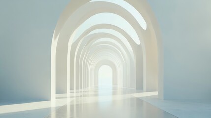 Fototapeta premium A white hallway with arched doorways.