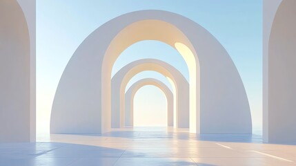 A white hallway with arched doorways.