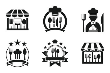 Restaurant icon set in line art vector