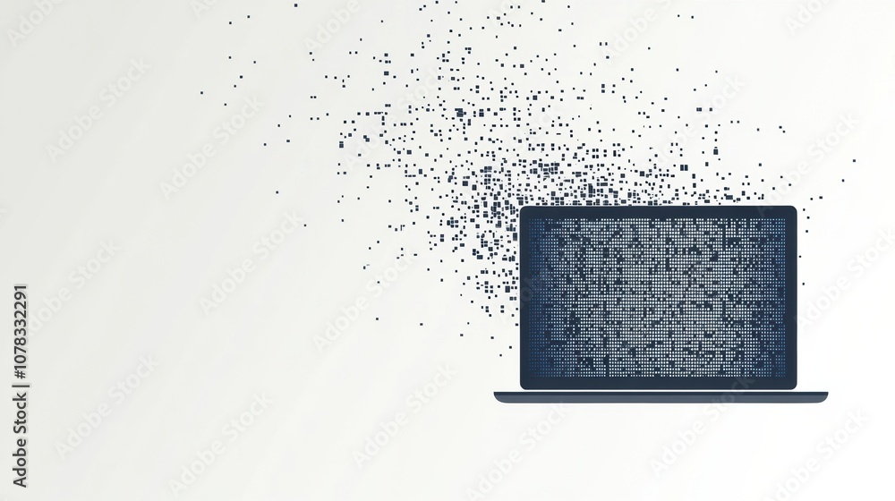 Aufkleber a sleek laptop displays an array of pixel elements, representing innovation and design in a contempo