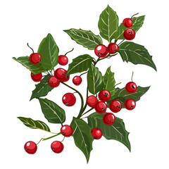 Obraz premium Simple flat 2D icon Christmas holly berry branch isolated on transparent background, vector, flat design, animation design, vector, flat design, animation design, simple flat 2D icon, clipart